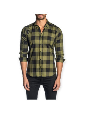Jared Lang Slim Fit Olive and Black Plaid Button Up Shirt Mens M